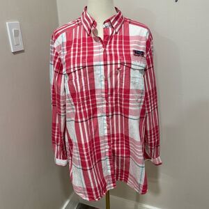 Columbia PFG pink plaid button‎ down shirt Large